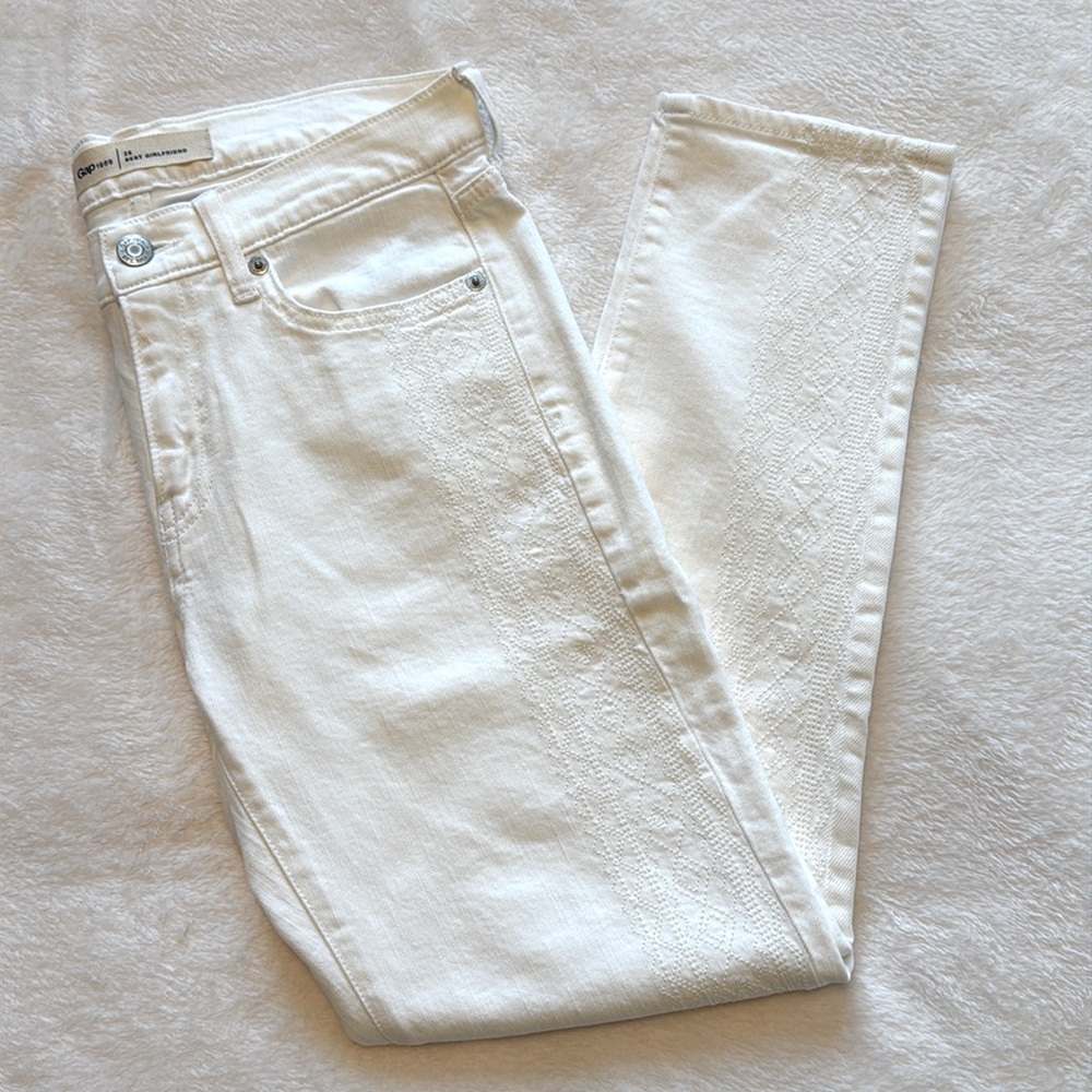 GAP Embroidered Best Girlfriend White Denim Jeans